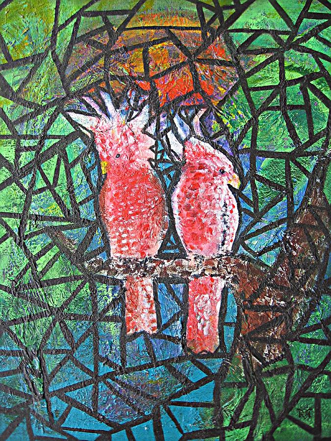 Stained Glass Parrots Mixed Media by Maria Watt