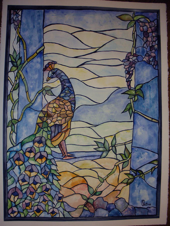 Stained glass Peacock Painting by Lee Stockwell
