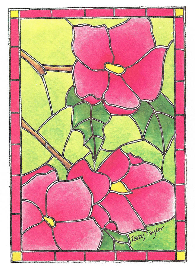 Stained Glass Peonies Painting by Terry Taylor