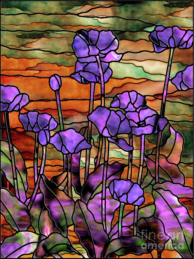 Stained Glass Painting - Stained Glass Poppies by Mindy Sommers