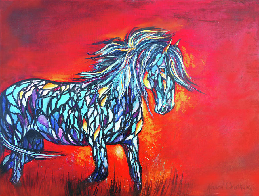 Stained Glass Stallion Painting by Karen Kennedy Chatham