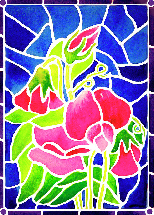 Flower Painting - Stained Glass Sweet Peas by Janis Grau