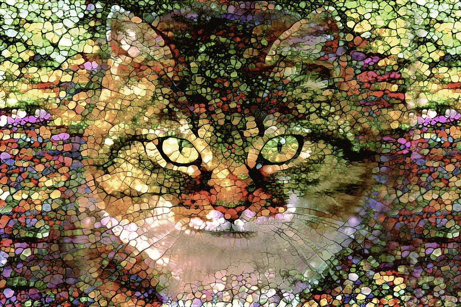 Stained Glass  Tabby Cat Digital Art by Peggy Collins
