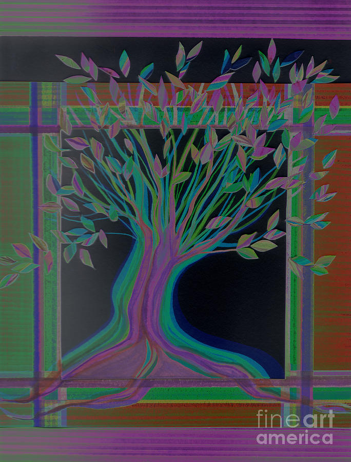 Stained Glass Tree Nighttime by jrr Mixed Media by First Star Art
