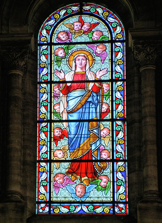 Stained Glass Window Photograph - Stained Glass Window, Cathedrale Notre-Dame-Et-Saint-Castor de Nimes, France by Curt Rush
