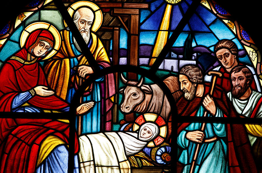 Christmas Photograph - Stained glass window depicting the Nativity by American School