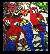 Vines Glass Art - Stained Glass Window Macaws by Phil And Brenda Petersen Vines Glass Art - Stained Glass Window Macaws by Phil And Brenda Petersen