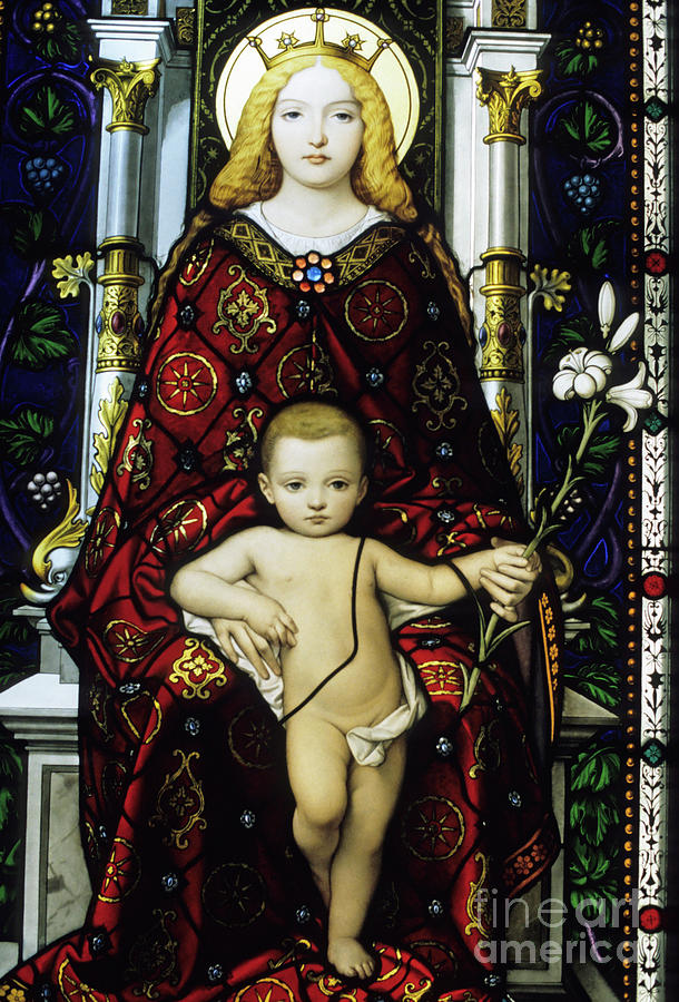 Stained glass window of the Madonna and Child Photograph by Sami Sarkis