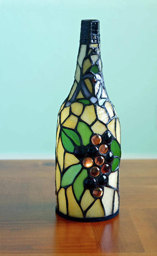 Stained Glass Wine Bottle Photograph by Sally Weigand