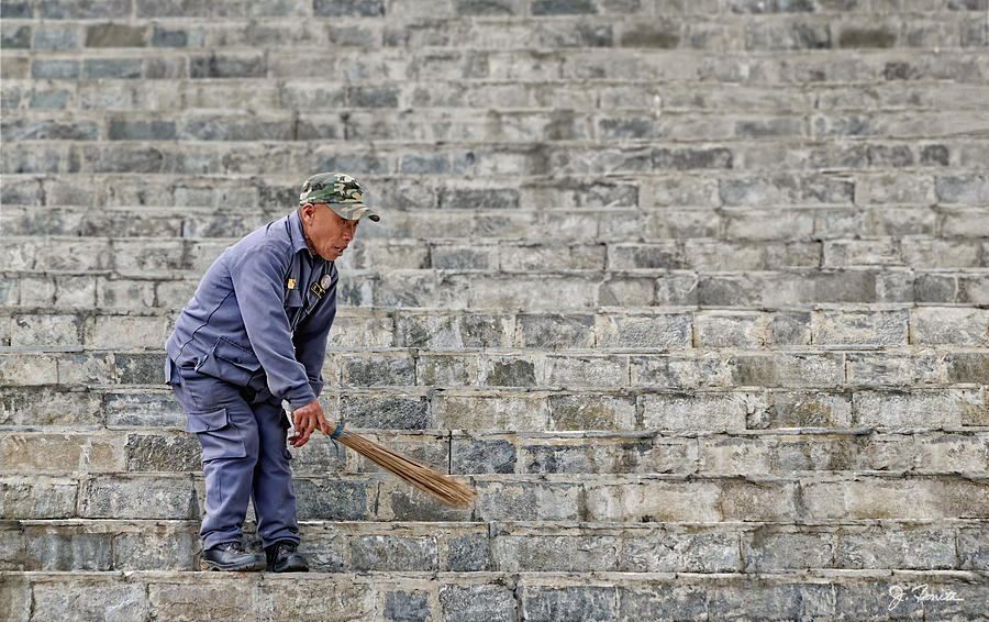 Stair Sweeper in Bhutan Photograph by Joe Bonita