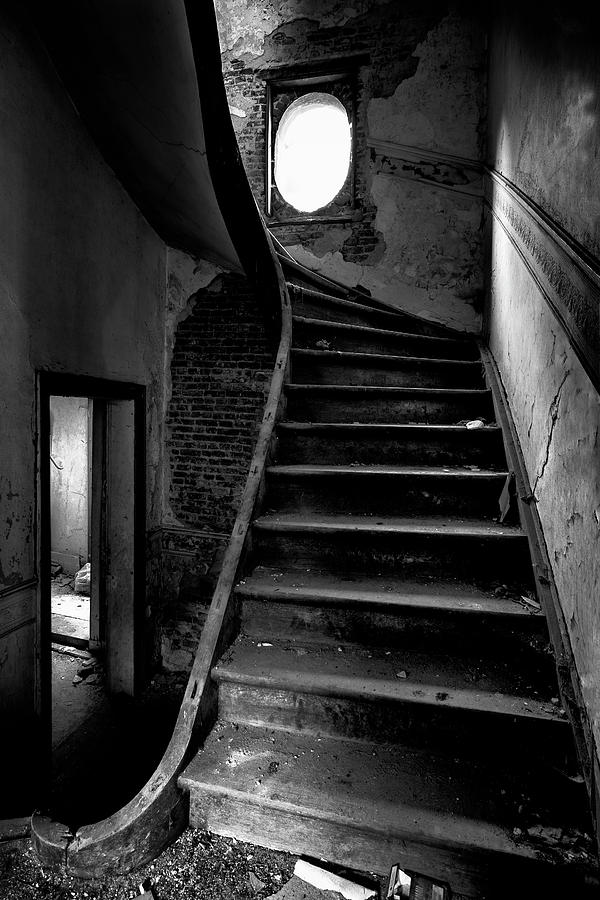 staircase in decay - BW urban exploration Photograph by Dirk Ercken