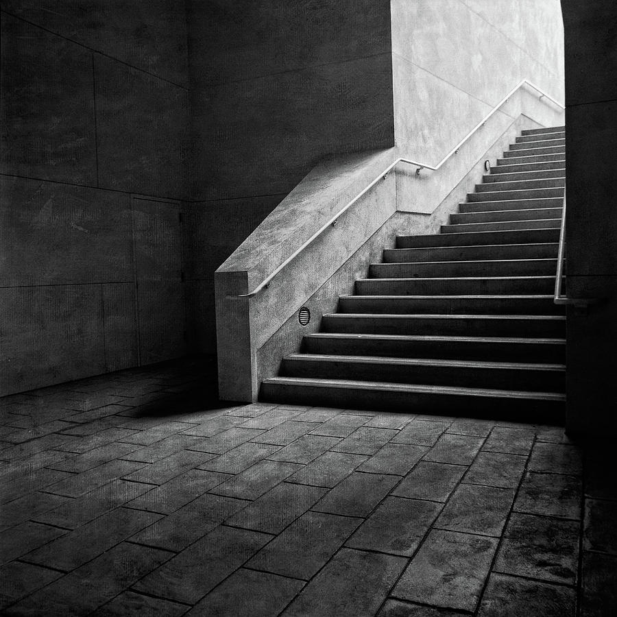 Staircase Into Light Bw Parking Structure Photograph