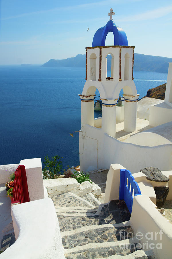Stairs And Belfry Of Santorini Photograph