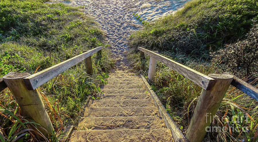 Stairs going down the beach Photograph by Claudia M Photography