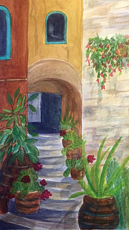 Stairs Through The Arch Southwest cropped Painting by Ellen Levinson