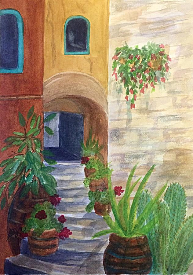 Stairs Through The Arch Southwest Painting by Ellen Levinson