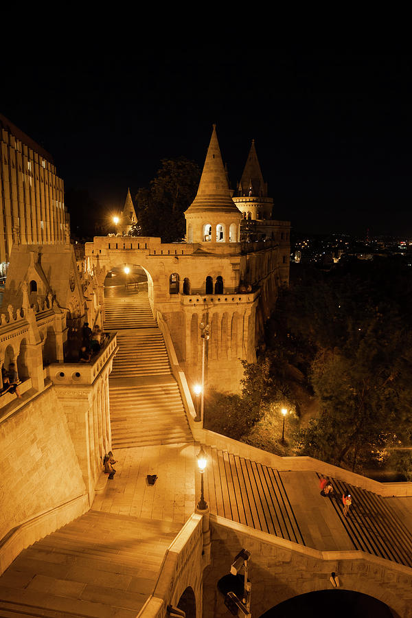 Stairs to Fisherman Bastion at Night in Budapest Photograph by Artur Bogacki