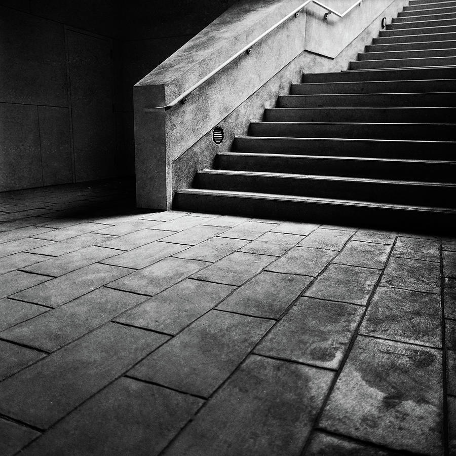 Stairs To The Top Bw Parking Structure Photograph