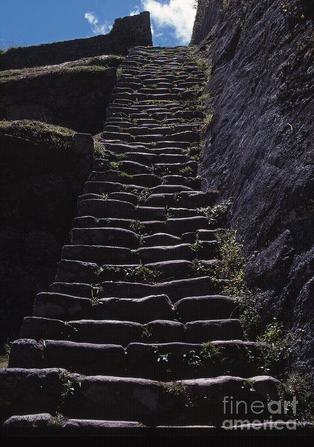 Stairway At Machu Picchu-Signed Photograph by J L Woody Wooden