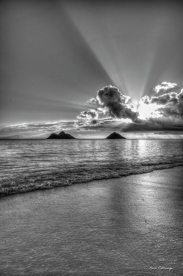 Oahu HI Stairways To Heaven B W Lanikai Beach Sunrise Seascape Art Photograph by Reid Callaway
