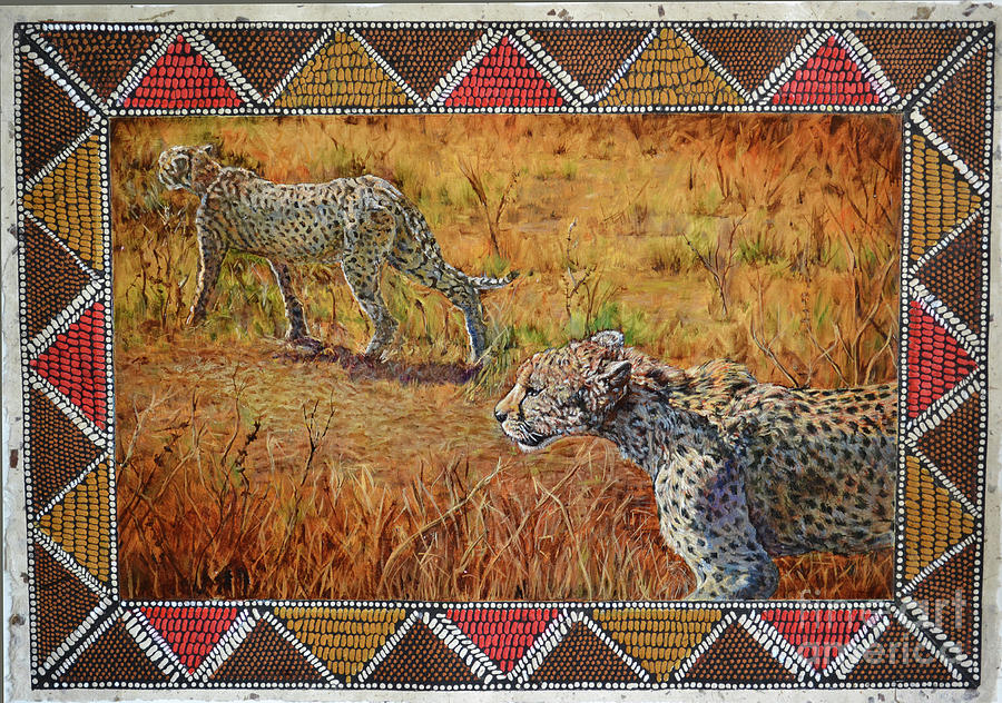 Cheetah Painting - Stalking Cheetahs by Carol J  South
