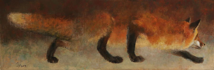 Stalking Fox Painting by Attila Meszlenyi