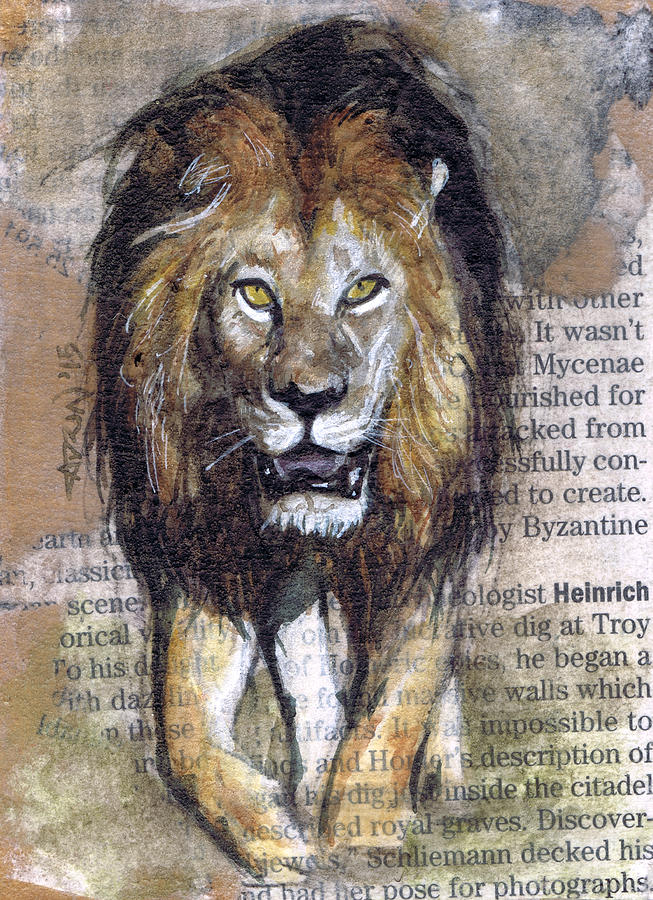 Stalking Lion Mixed Media By Adrienne Norris Fine Art America