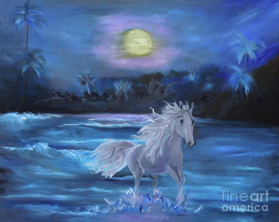Stallion in the Moonlight Painting by Jenny Lee