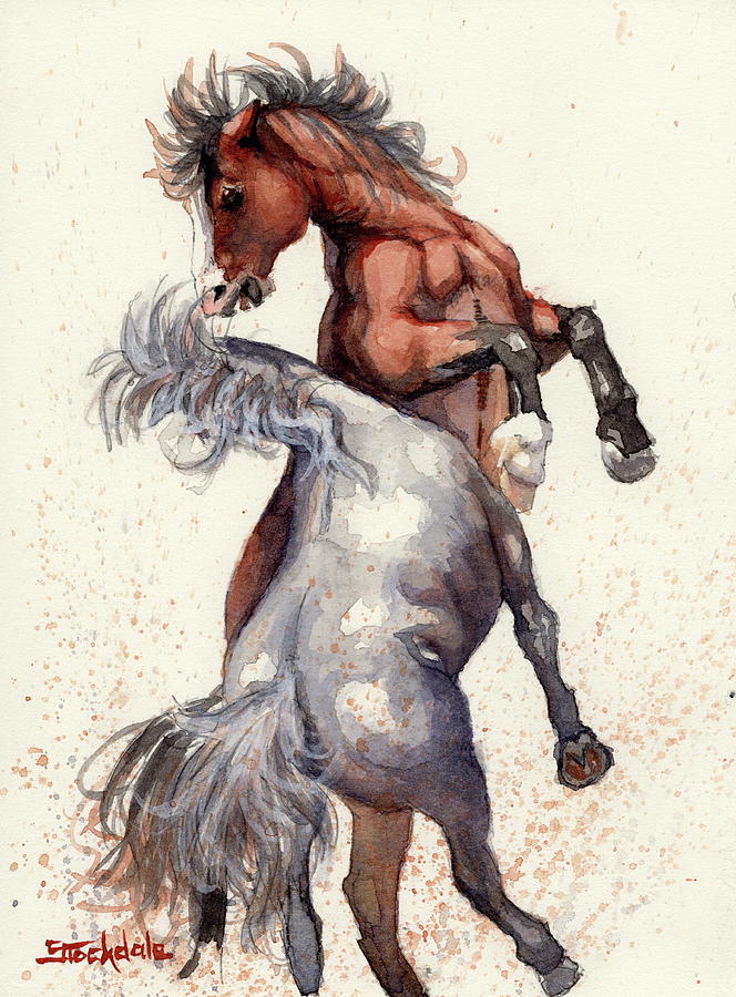 Horse Painting - Stallion Showdown by Margaret Stockdale