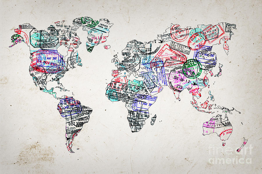 Stamp art world map Photograph by Delphimages Map Creations