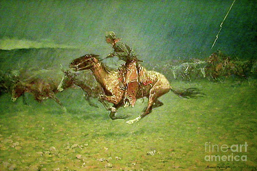 Stampede by Lightning, digitally enhanced, Frederic Remington Painting ...