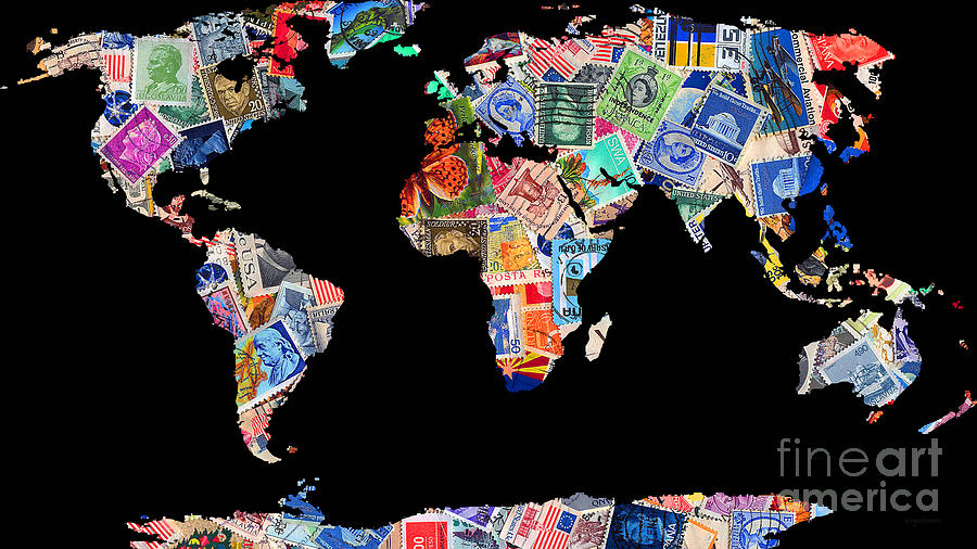 Stamps of The World Map . v1 Photograph by Wingsdomain Art and Photography