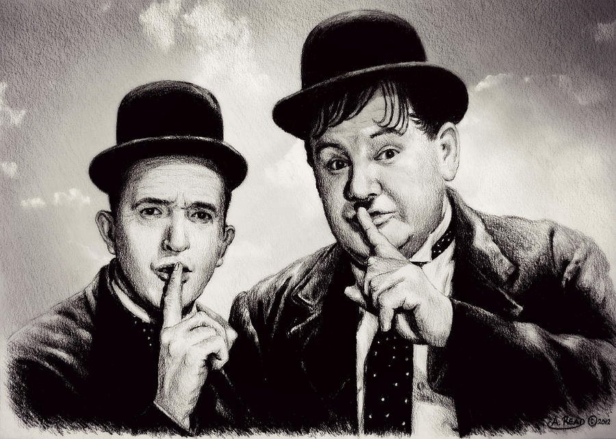 Stan and Ollie comedy duos Drawing by Andrew Read