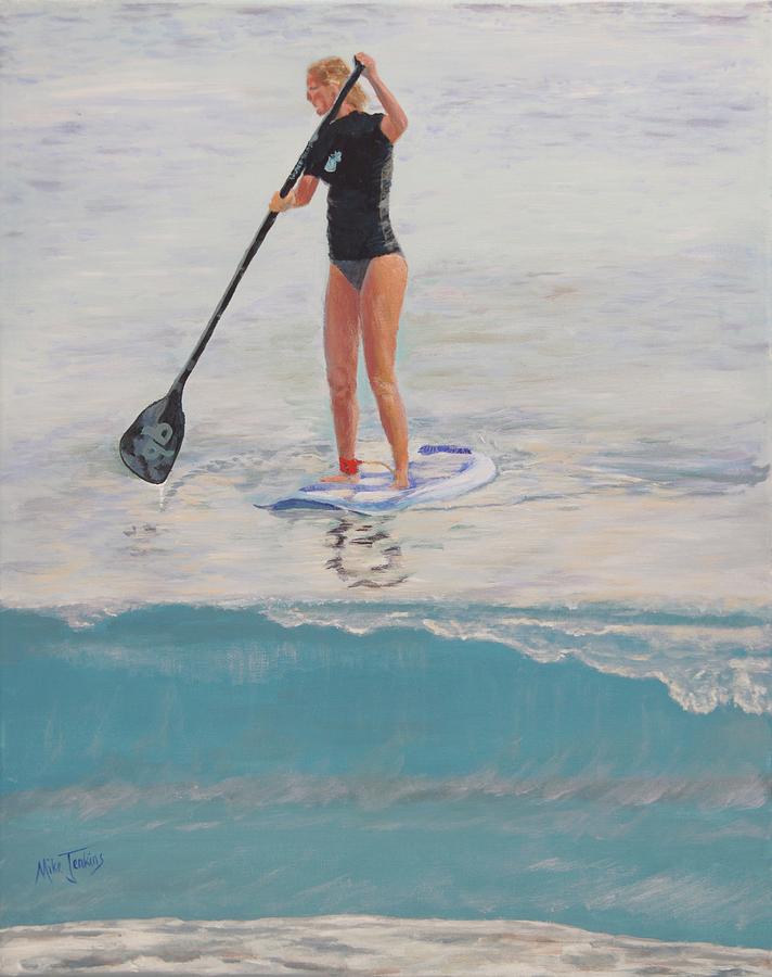Stand-up Paddleboarder at Waveland Painting by Mike Jenkins