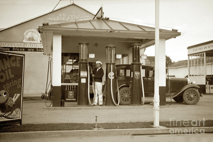 Gas Station Photograph - Standard Oil Co Gas Station, Salinas Circa 1933 by Monterey County Historical Society