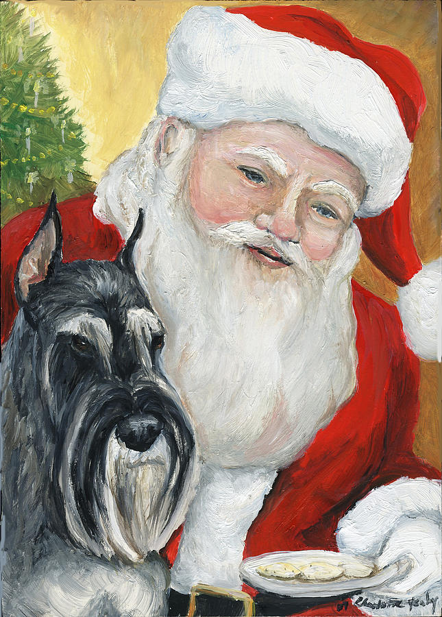 Standard Schnauzer and Santa Painting by Charlotte Yealey