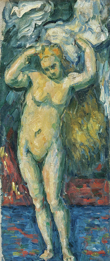 Standing Bather Drying Her Hair Painting by Paul Cezanne
