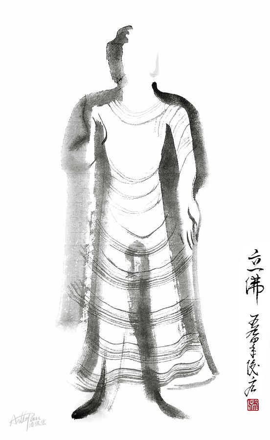 Standing Buddha - Arttopan Zen Freehand Chinese painting-Buddhist mood Drawing by Artto Pan