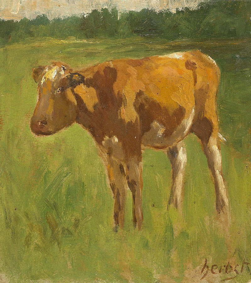 Standing calf Painting by Thomas Ludwig Herbst