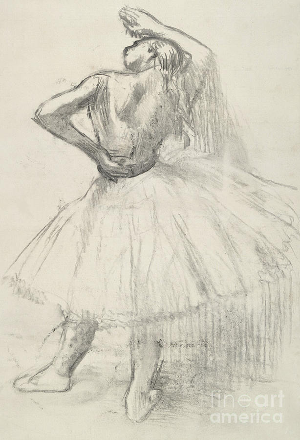Standing dancer, right arm raised Drawing by Edgar Degas