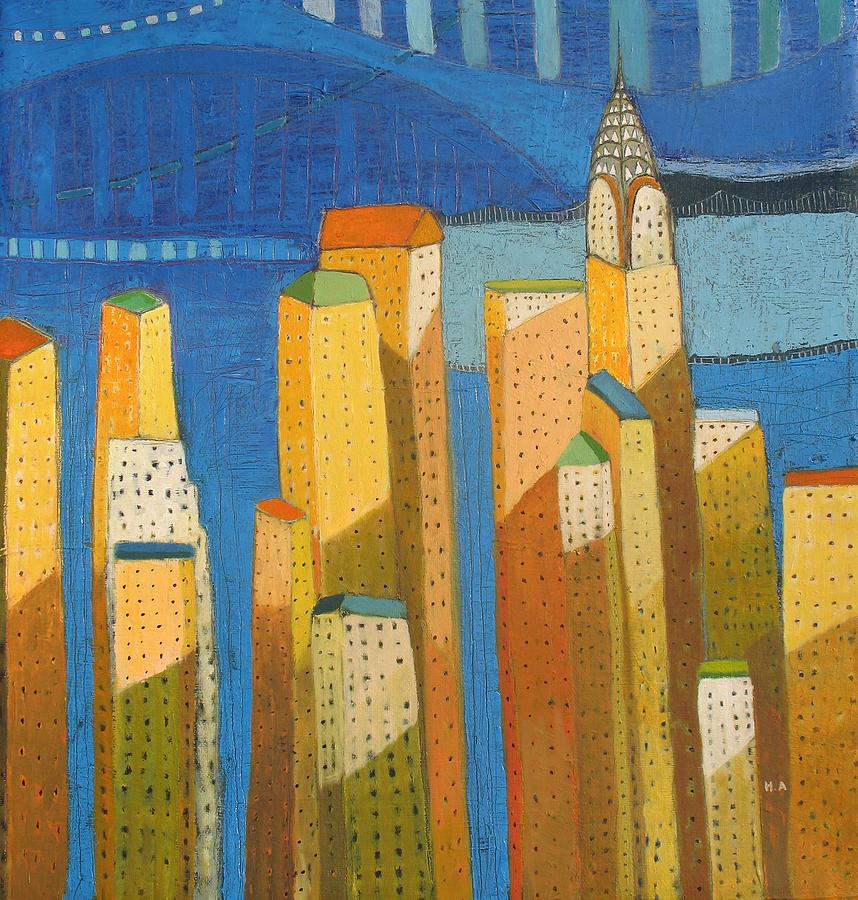 Nyc Skyline With Blue Painting by Habib Ayat