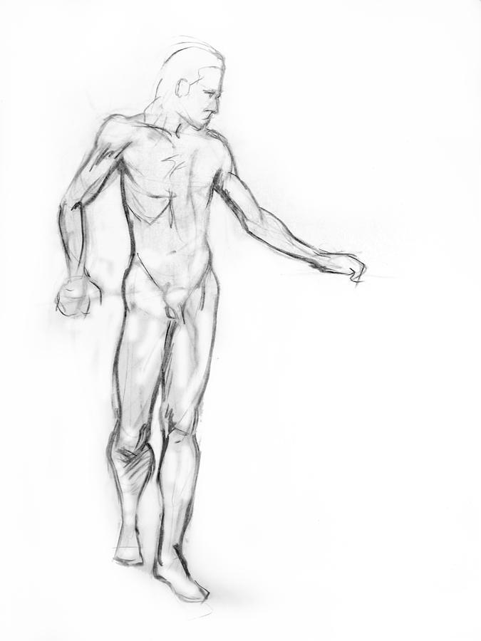 Standing Male Nude Drawing by Adam Long