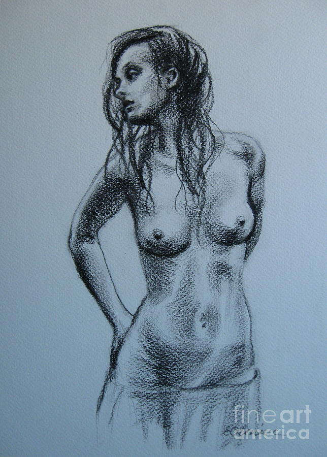 Standing nude Drawing by Elena Oleniuc