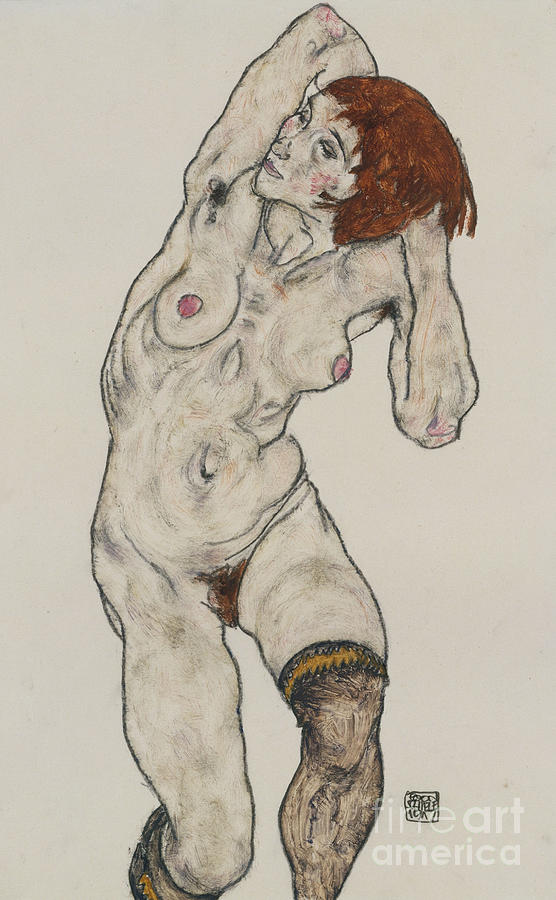 Standing Nude in Black Stockings, 1917  Painting by Egon Schiele