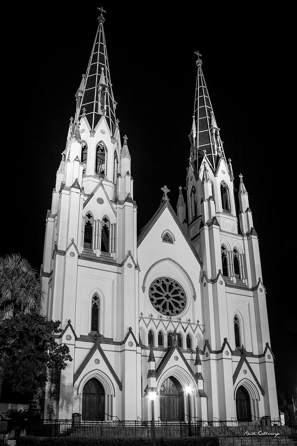 Savannah GA Standing Tall B W Cathedral of St John the Baptist Historic Architecture Art Photograph by Reid Callaway