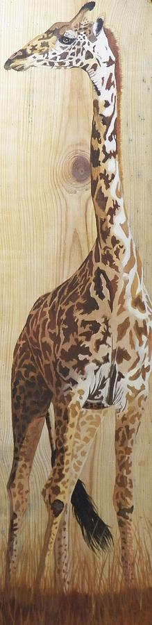 Standing Tall Giraffe On Wood Painting