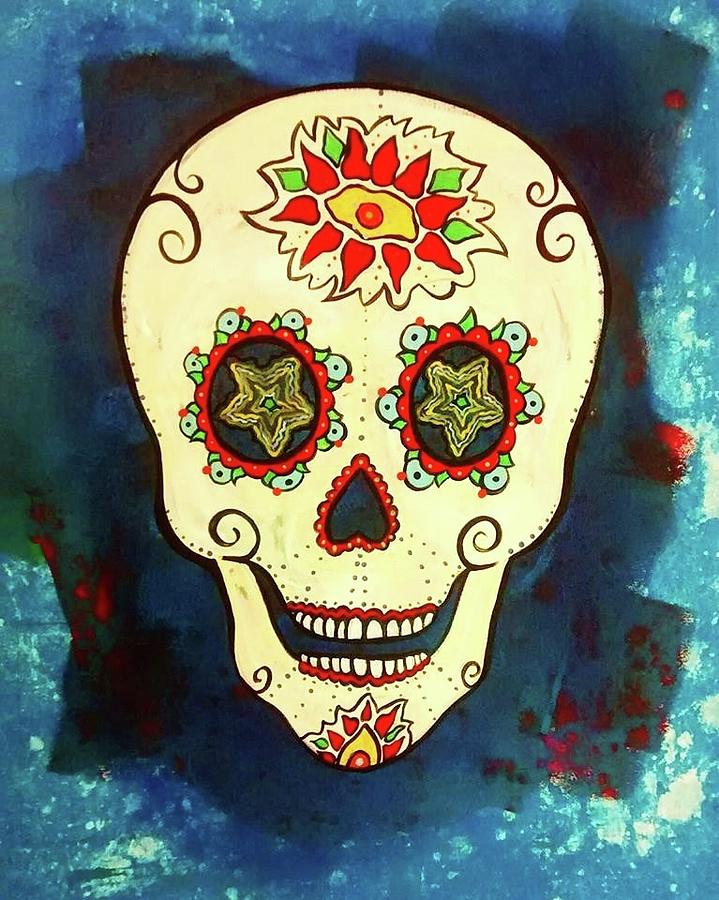 Star Eyed Sugar Skull Painting by Rebecca Stanley Norris