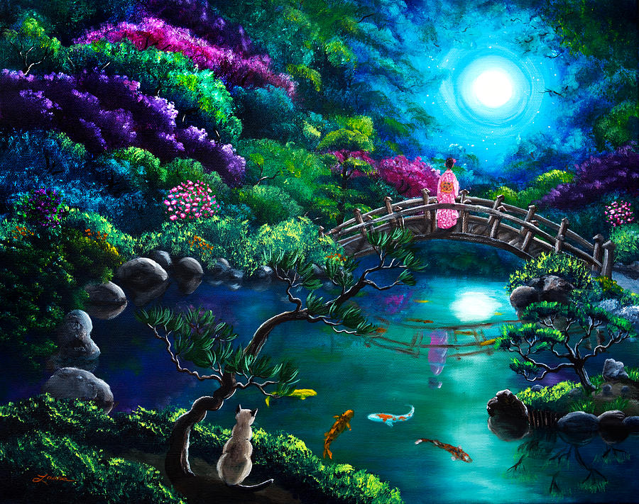 Star Gazing on Moon Bridge Painting by Laura Iverson