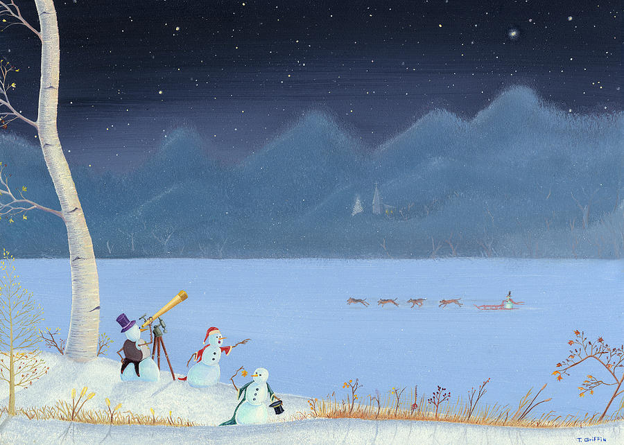 Christmas Painting - Star Gazing Snowmen by Thomas Griffin