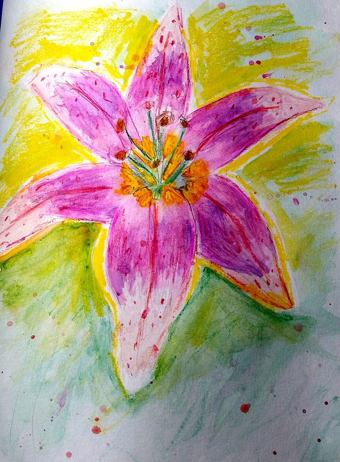 Stargazer Lily in the Garden Painting by Stacie Siemsen